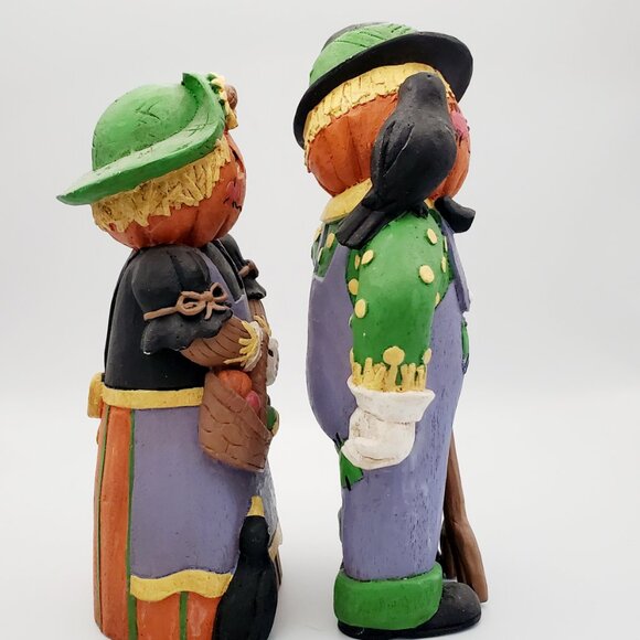 Thanksgiving Halloween Decor Pumpkin Head Scarecrow Figurines Mr. & Mrs. Farmer - Picture 4 of 8